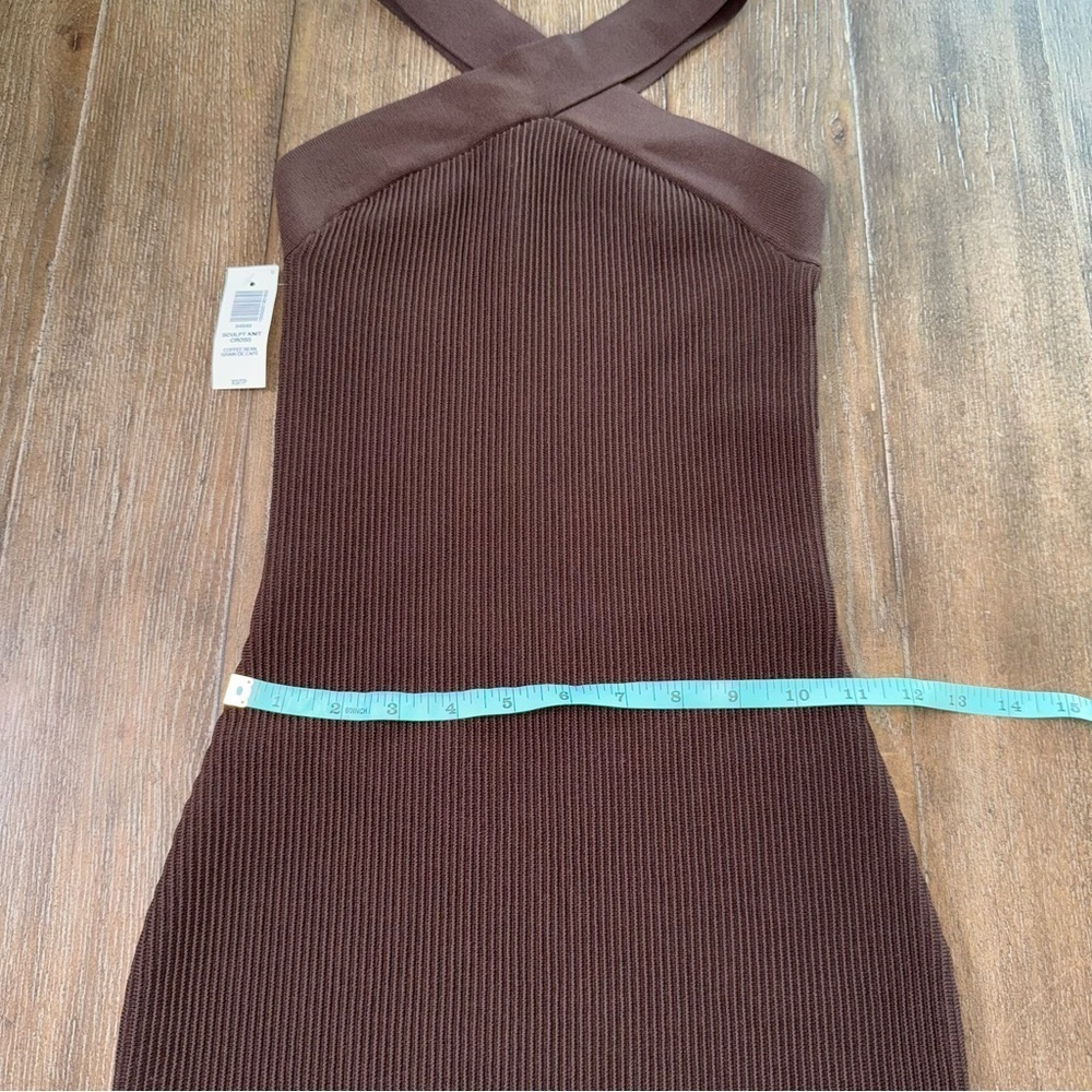 Aritzia Babaton Sculpt Knit Dress Coffee Bean Bodycon Crossover Ftont Mini - Picture 6 of 11